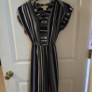 Monteau Black and White Striped Midi Dress